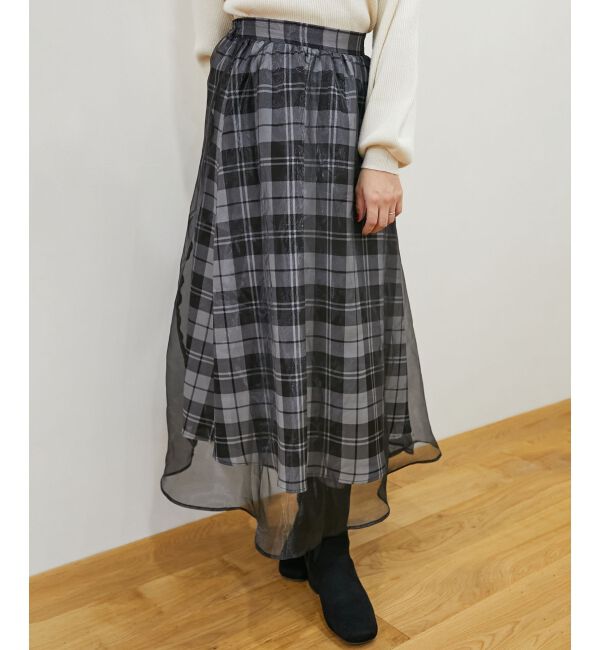 MAJESTICLEGON「シャイニーレイヤードスカート」|スカート|ブラック柄