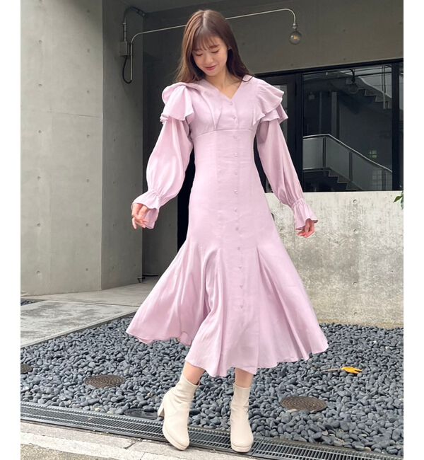 MAJESTICLEGON「スタイルアップフリルワンピース」|ワンピース|ピンク