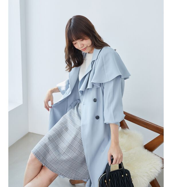 MAJESTICLEGON「&infin;ケープロングトレンチコート」|トレンチコート|ブルー