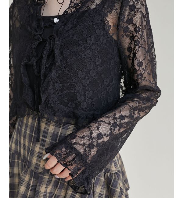 MAJESTICLEGON「レースカーデ&times;リボンインナーセット」|カーディガン|