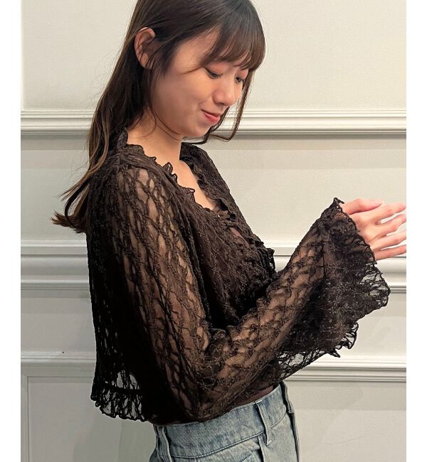 MAJESTICLEGON「レースカーデ&times;リボンインナーセット」|カーディガン|