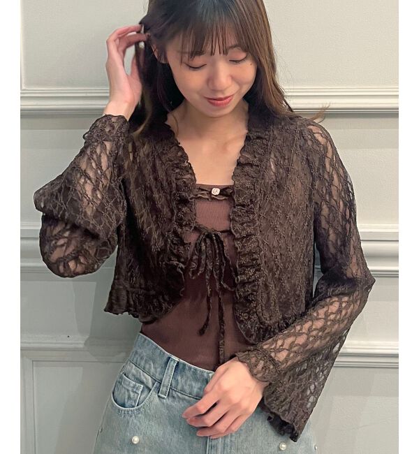 MAJESTICLEGON「レースカーデ&times;リボンインナーセット」|カーディガン|ブラウン