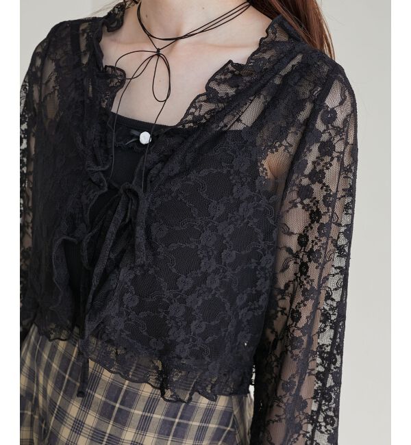 MAJESTICLEGON「レースカーデ&times;リボンインナーセット」|カーディガン|ブラック