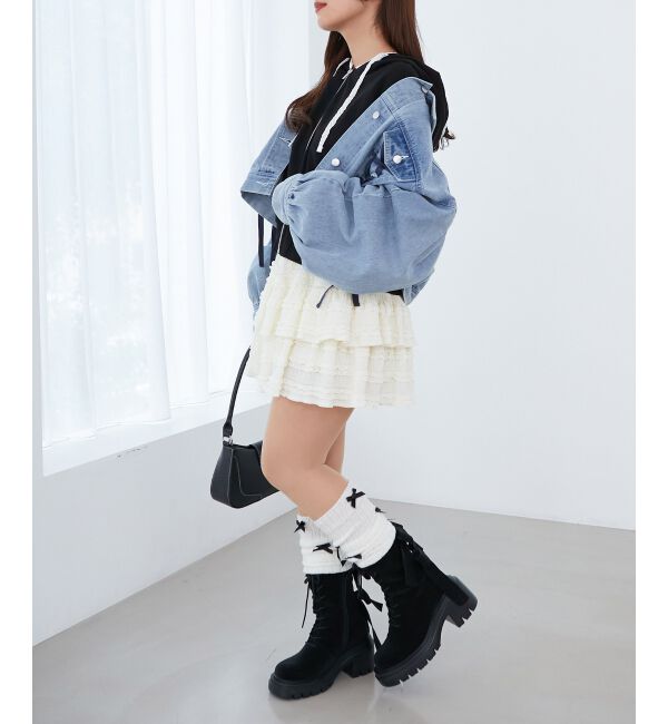 MAJESTICLEGON「ダブルリボンレースアップブーツ」|ショートブーツ|