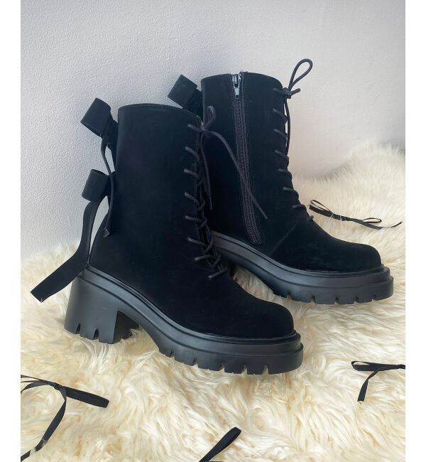 MAJESTICLEGON「ダブルリボンレースアップブーツ」|ショートブーツ|