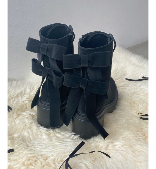 MAJESTICLEGON「ダブルリボンレースアップブーツ」|ショートブーツ|