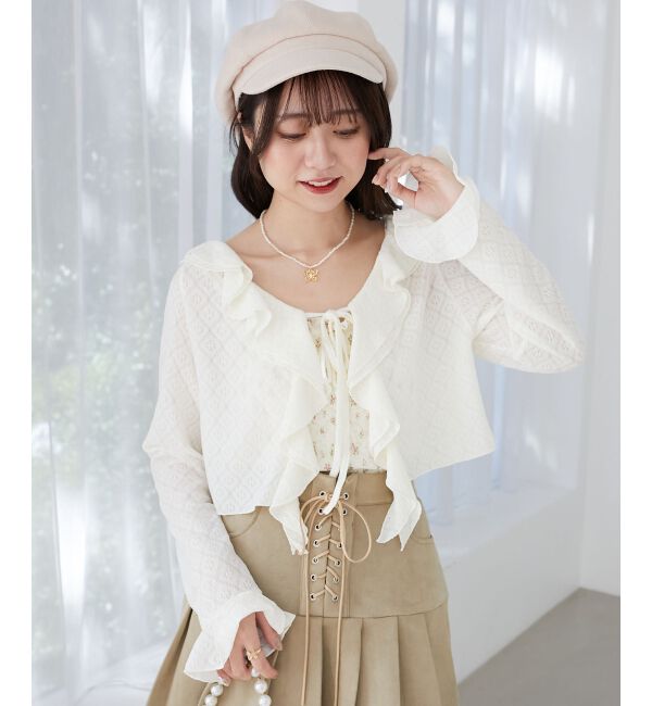  「◎フリルカラーリボンカーディガン」|カーディガン|