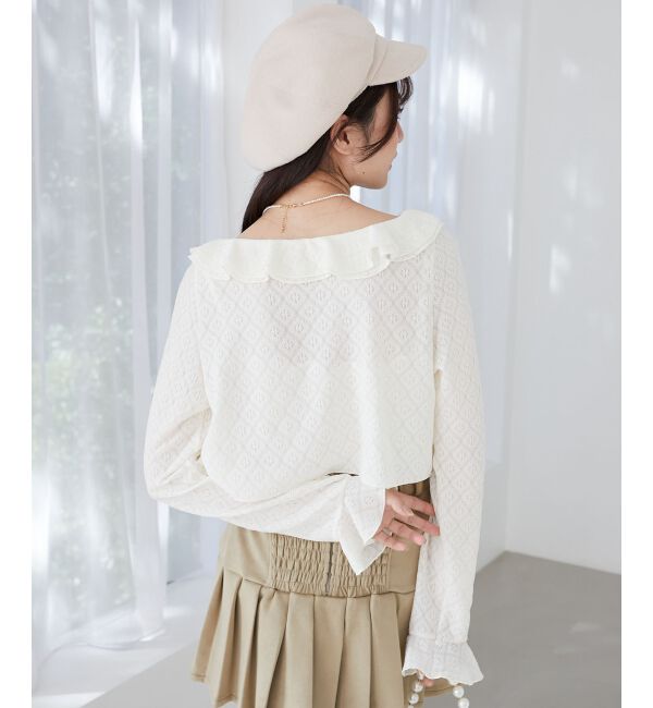  「◎フリルカラーリボンカーディガン」|カーディガン|