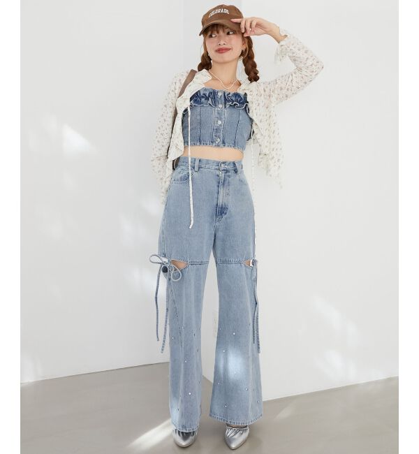  「◎フリルカラーリボンカーディガン」|カーディガン|