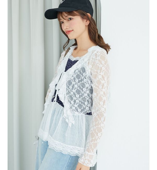  「◎フリルカラーリボンカーディガン」|カーディガン|