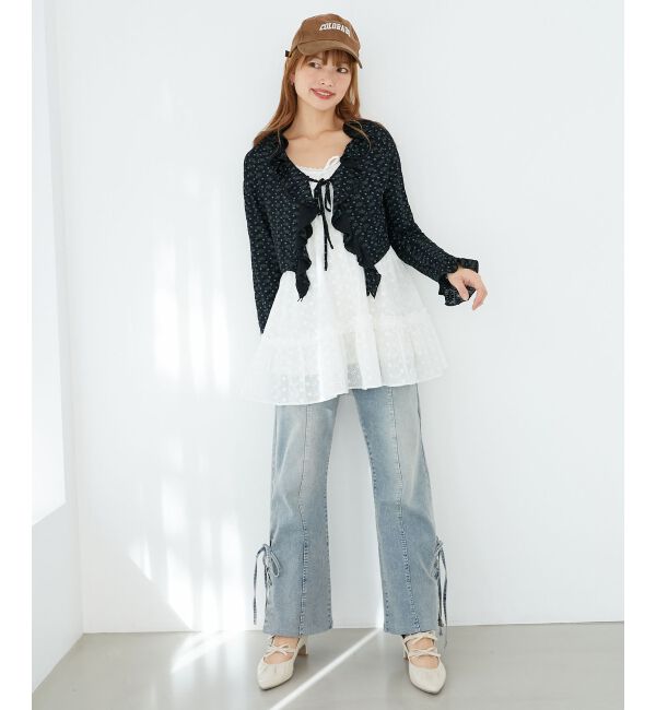  「◎フリルカラーリボンカーディガン」|カーディガン|