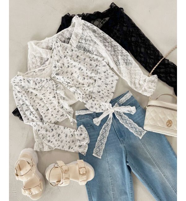  「◎フリルカラーリボンカーディガン」|カーディガン|