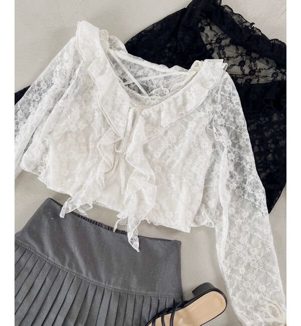  「◎フリルカラーリボンカーディガン」|カーディガン|