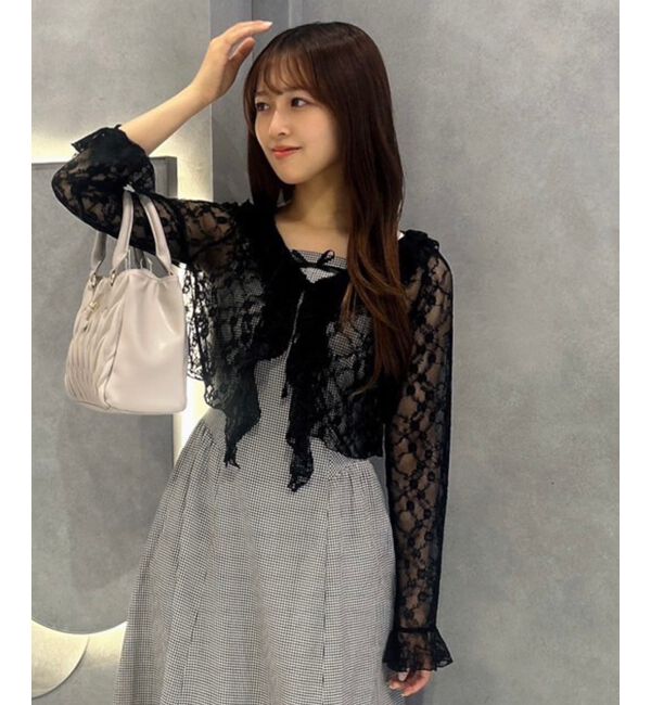  「◎フリルカラーリボンカーディガン」|カーディガン|ブラック