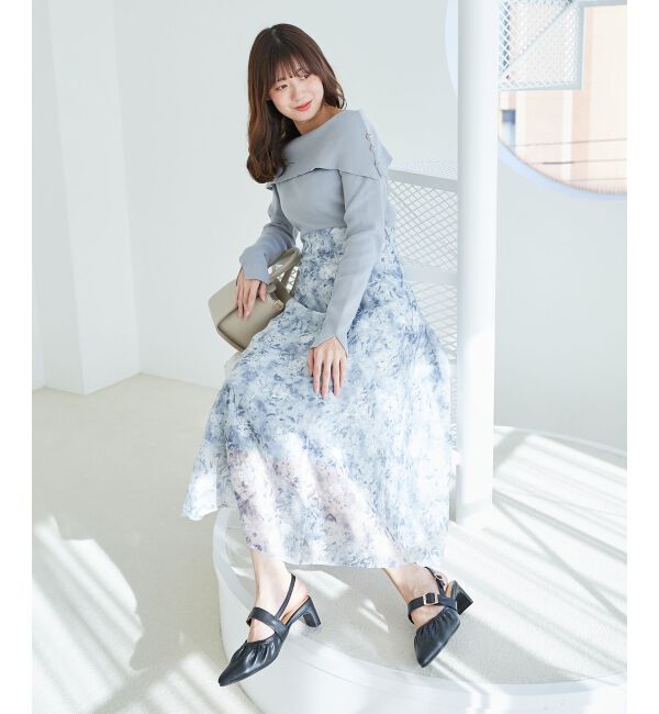 MAJESTICLEGON「フラワーオフショルドッキングワンピ」|ワンピース|グレー柄