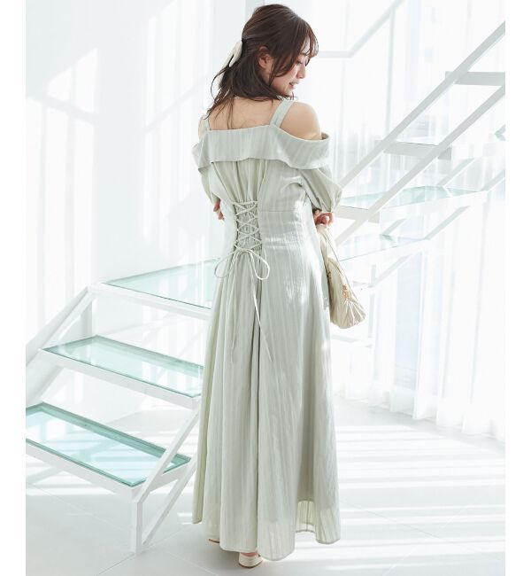  「オフショルシャツワンピース」|ワンピース|Ｌ／グリーン