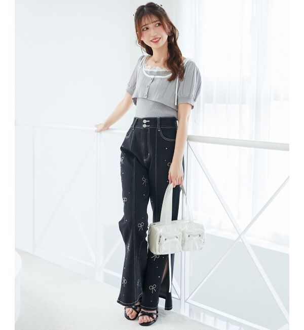  「キャミ＆バイカラークロップドカーデ」|カーディガン|