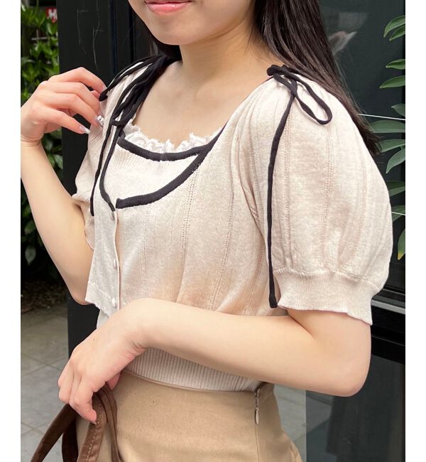  「キャミ＆バイカラークロップドカーデ」|カーディガン|