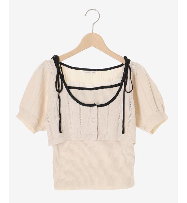  「キャミ＆バイカラークロップドカーデ」|カーディガン|