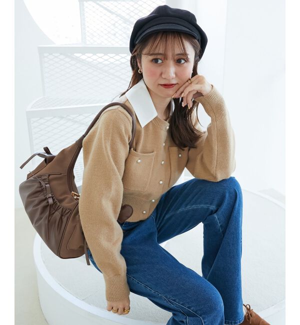  「取り外し襟付きニットカーデ」|カーディガン|