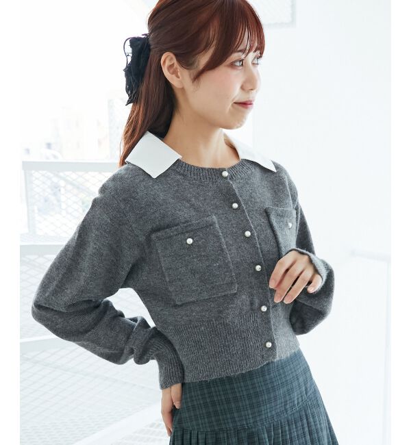  「取り外し襟付きニットカーデ」|カーディガン|
