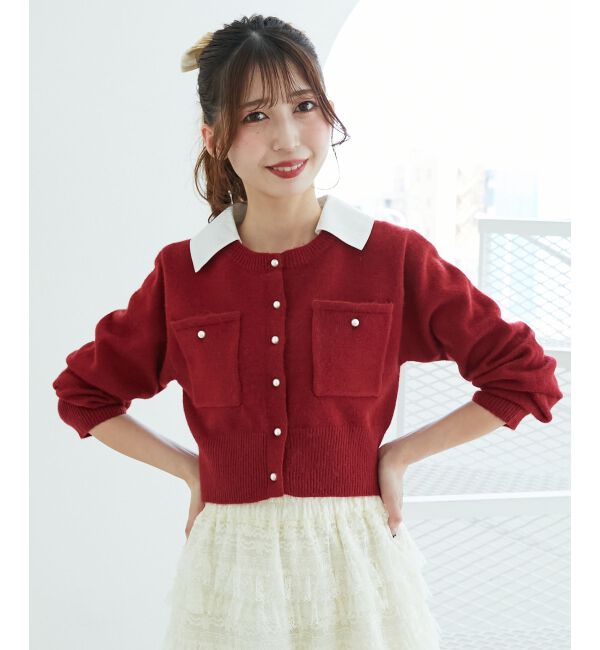  「取り外し襟付きニットカーデ」|カーディガン|