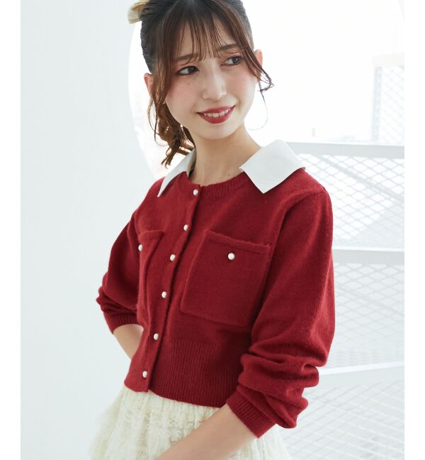  「取り外し襟付きニットカーデ」|カーディガン|