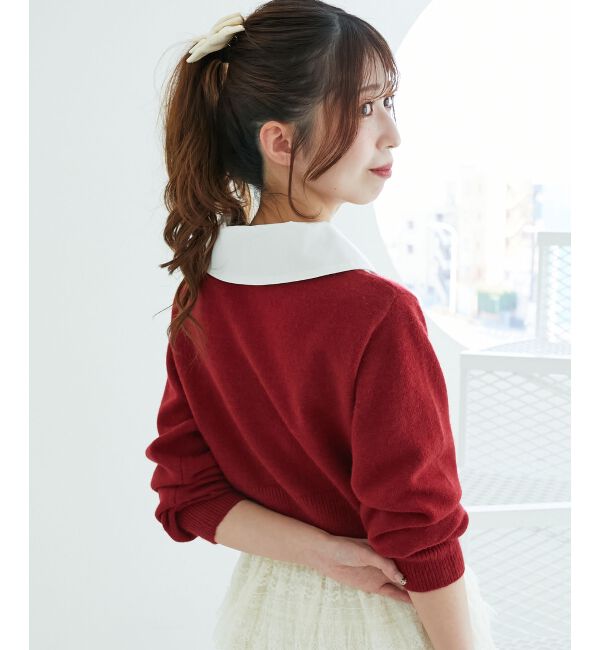  「取り外し襟付きニットカーデ」|カーディガン|