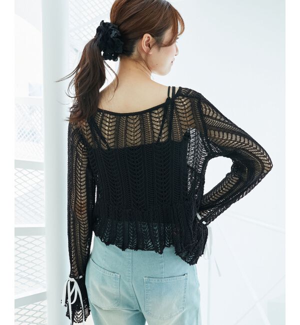  「キャミセットレーシー長袖カーデ」|カーディガン|