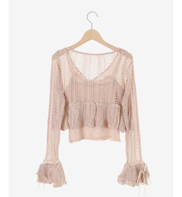  「キャミセットレーシー長袖カーデ」|カーディガン|