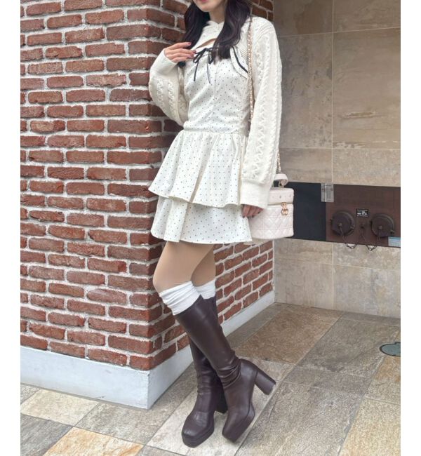  「ケーブルフードボレロセットミニワンピ」|ワンピース|