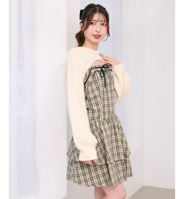  「ケーブルフードボレロセットミニワンピ」|ワンピース|