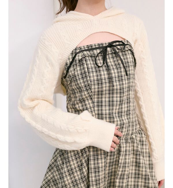  「ケーブルフードボレロセットミニワンピ」|ワンピース|