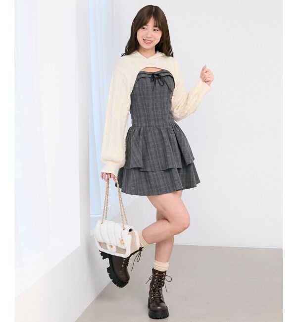  「ケーブルフードボレロセットミニワンピ」|ワンピース|