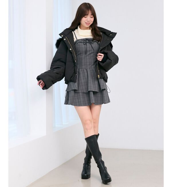  「ケーブルフードボレロセットミニワンピ」|ワンピース|