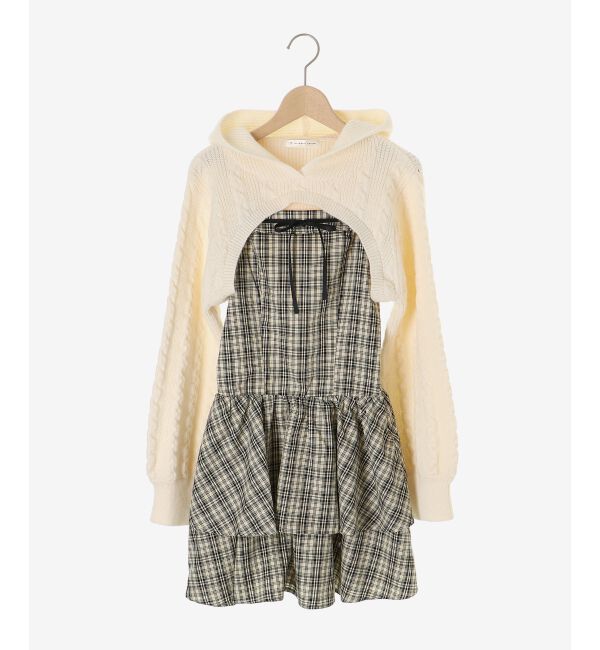  「ケーブルフードボレロセットミニワンピ」|ワンピース|