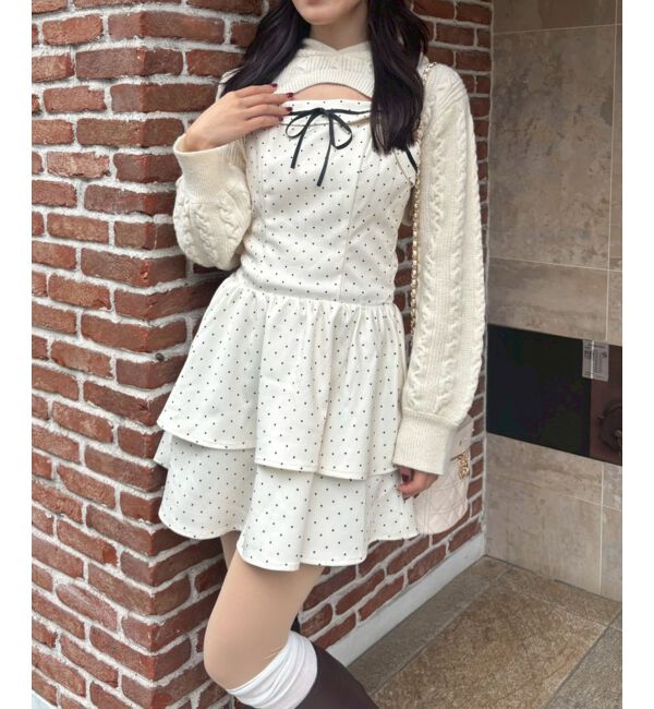  「ケーブルフードボレロセットミニワンピ」|ワンピース|