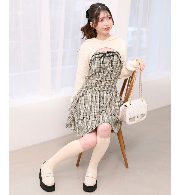 「ケーブルフードボレロセットミニワンピ」|ワンピース|