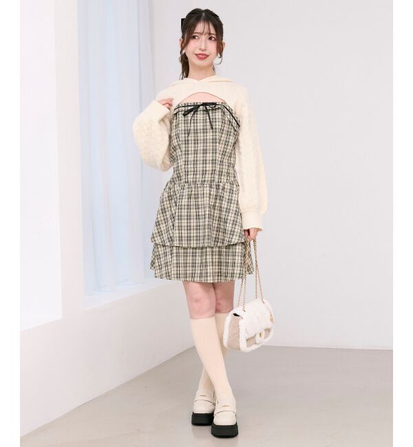  「ケーブルフードボレロセットミニワンピ」|ワンピース|