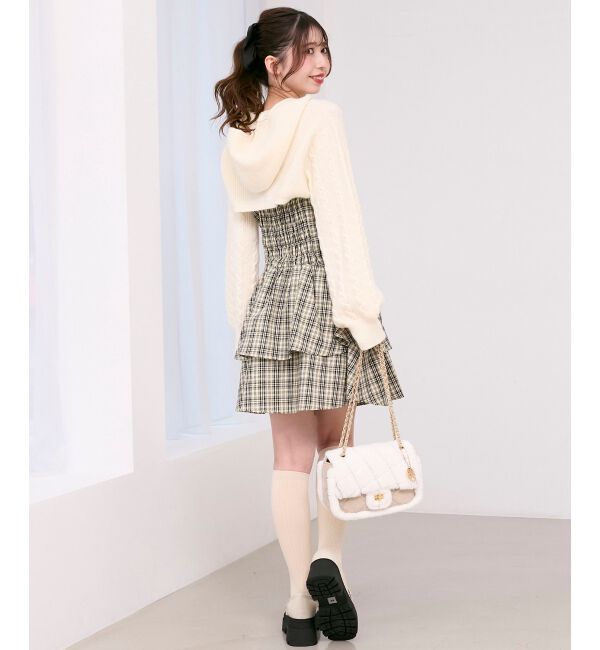  「ケーブルフードボレロセットミニワンピ」|ワンピース|