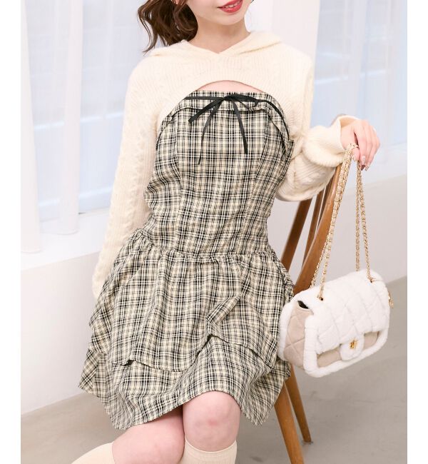  「ケーブルフードボレロセットミニワンピ」|ワンピース|