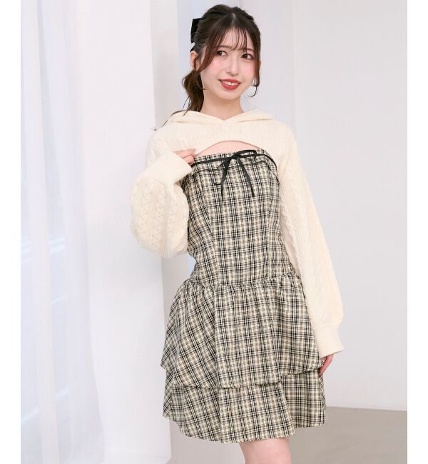  「ケーブルフードボレロセットミニワンピ」|ワンピース|