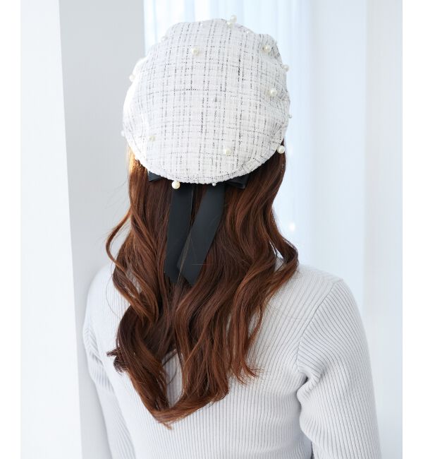  「パール&times;リボンツイードベレー帽」|ハンチング・ベレー帽|