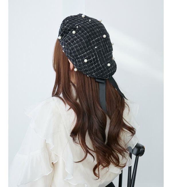  「パール&times;リボンツイードベレー帽」|ハンチング・ベレー帽|