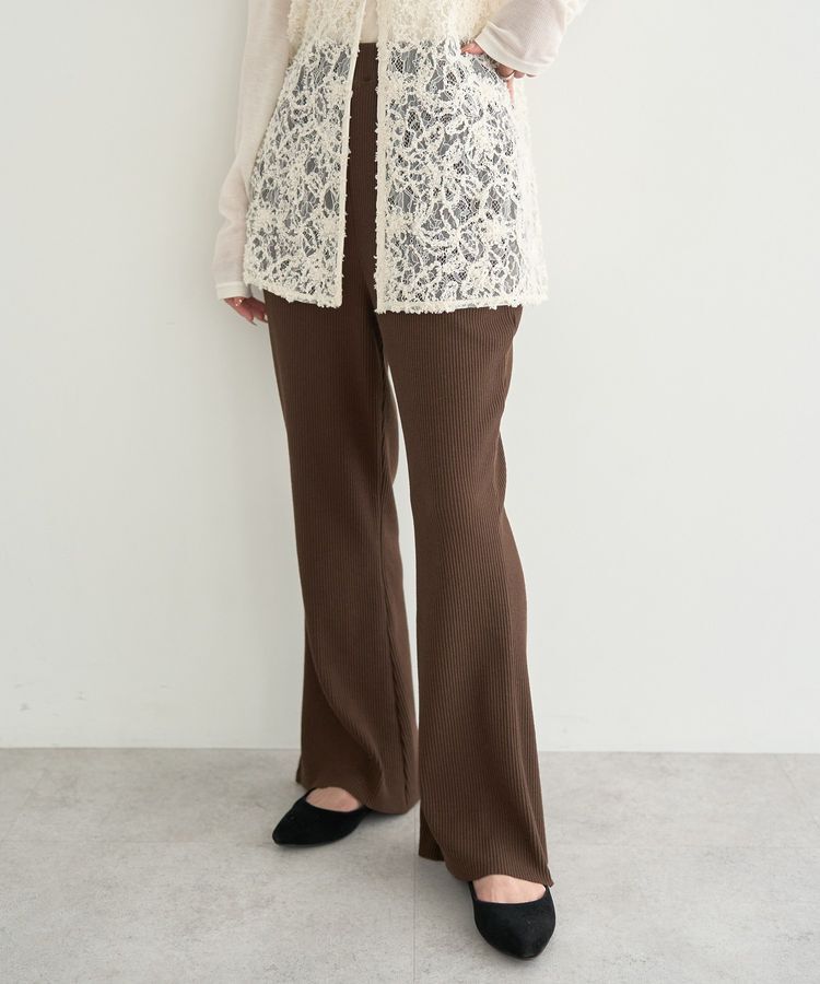 earth music&ecology「セルフカットテレコフレアパンツ」|その他|Brown