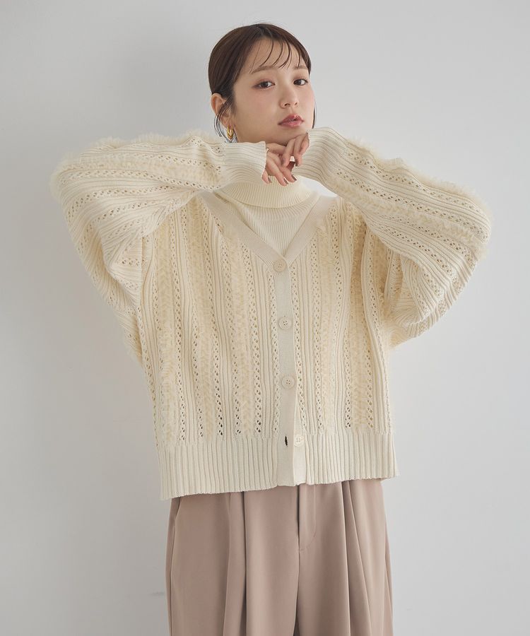 earth music&ecology「チュールフリルニットカーディガン」|カーディガン|