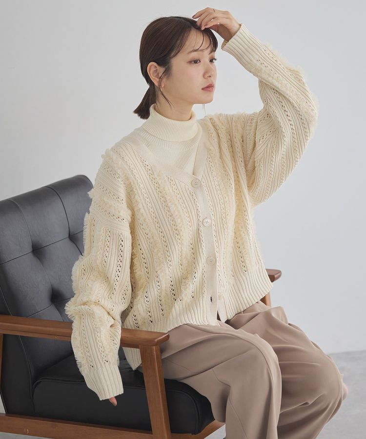 earth music&ecology「チュールフリルニットカーディガン」|カーディガン|