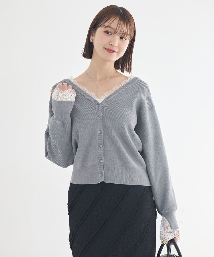 earth music&ecology「レーストリムカーディガン」|カーディガン|