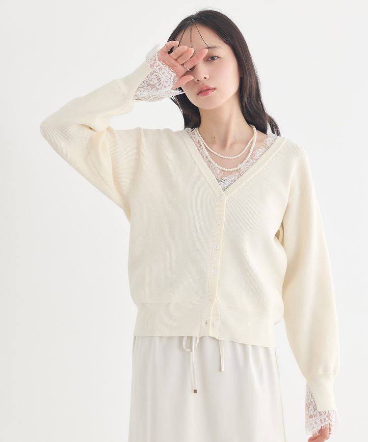 earth music&ecology「レーストリムカーディガン」|カーディガン|