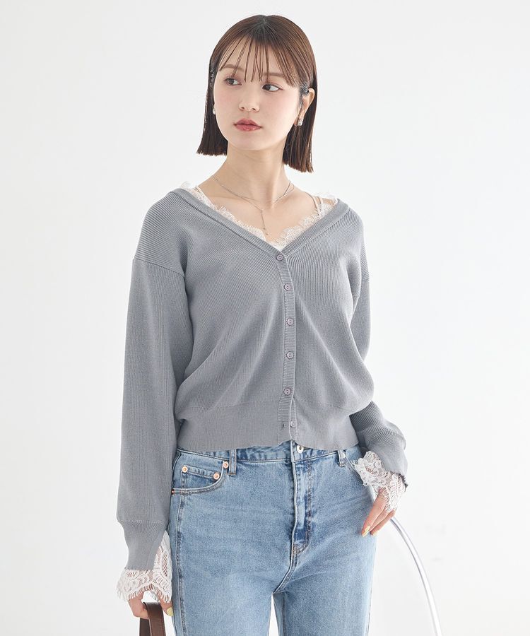 earth music&ecology「レーストリムカーディガン」|カーディガン|